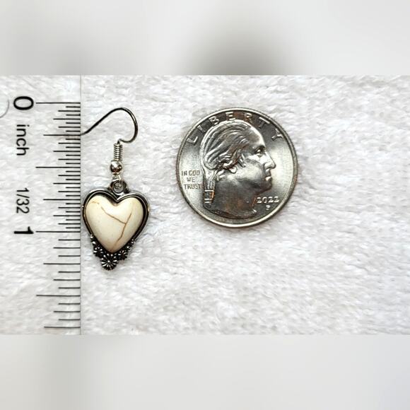 Silver & White Western Heart Earrings – Pierced Drop - Picture 6 of 6